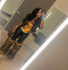 Brown baddie knee-high fur boots