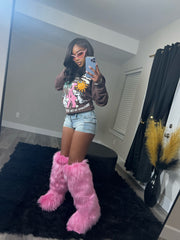 Pink Baddie Knee-High Fur Boots