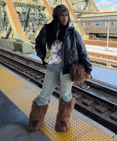 Brown Baddie Knee-High Fur Boots & Bag