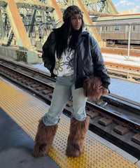Brown Baddie Knee-High Fur Boots & Bag