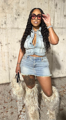 Tan Baddie Knee-High Fur Boots & Bag