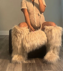 Tan Baddie Knee-High Fur Boots & Bag