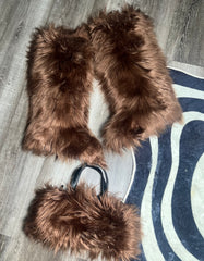 Brown Baddie Knee-High Fur Boots & Bag