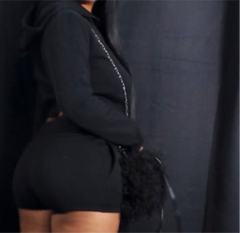 Crop zip jacket& shorts set