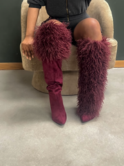 Fluffy suede heel boots