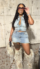 Tan Baddie Knee-High Fur Boots & Bag