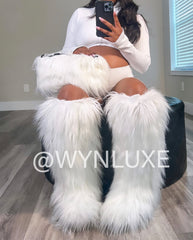 White Baddie Knee-High Fur Boots & Bag