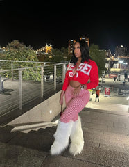 White Baddie Knee-High Fur Boots & Bag