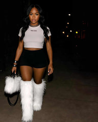 White Baddie Knee-High Fur Boots & Bag
