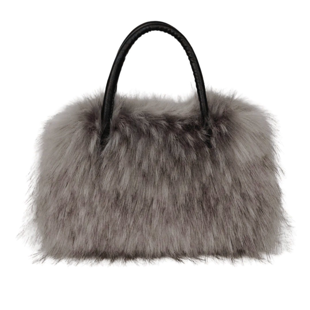 Grey fly furry purse