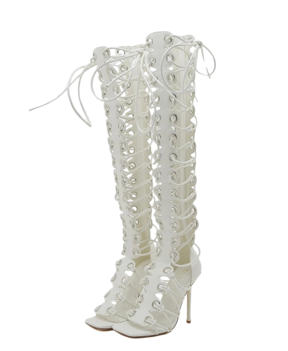 Restocked Thigh High Ring Heels (White)