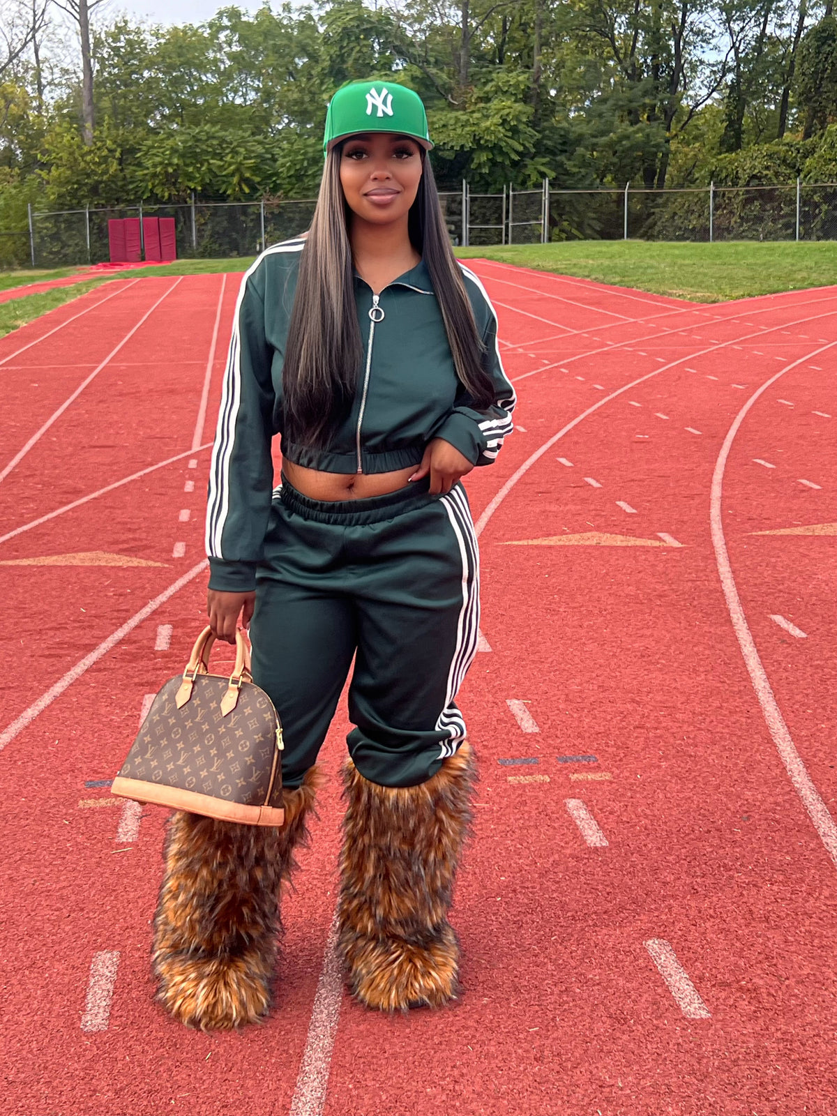 Brown baddie knee-high fur boots