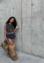 Brown baddie knee-high fur boots
