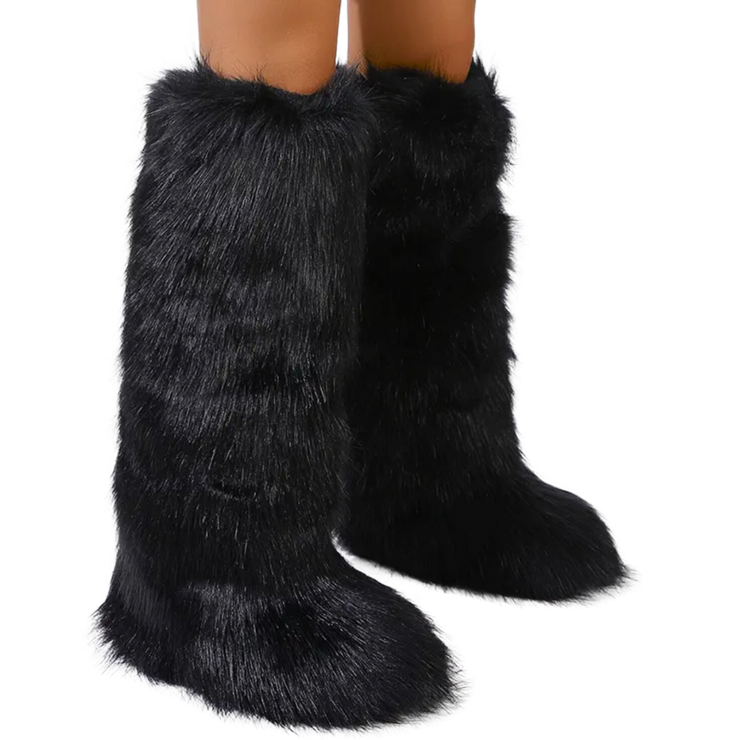Black baddie kneehigh fur boots Wyn Luxe